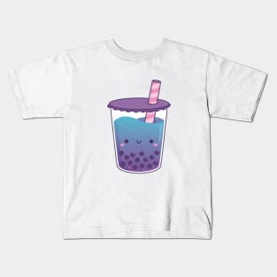 Cute Galaxy Butterfly Pea Flower Boba Tea Kids T-Shirt